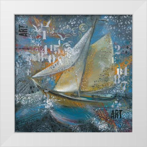 Sails in blue White Modern Wood Framed Art Print by Mizo
