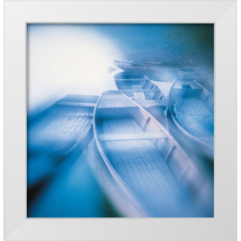 BLUE BOATS White Modern Wood Framed Art Print by Weissing, Gerd