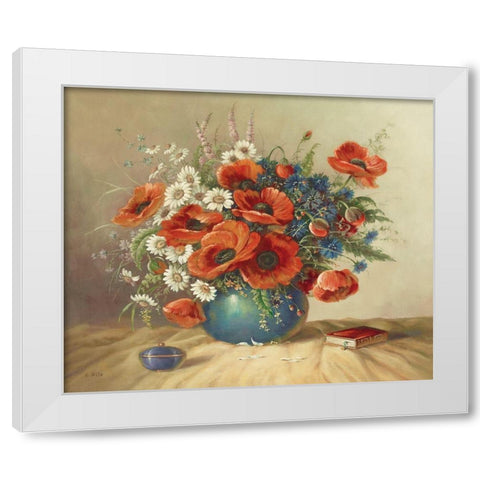 FRESH POPPIES White Modern Wood Framed Art Print by Pila