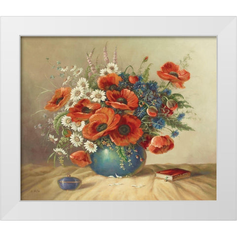FRESH POPPIES White Modern Wood Framed Art Print by Pila