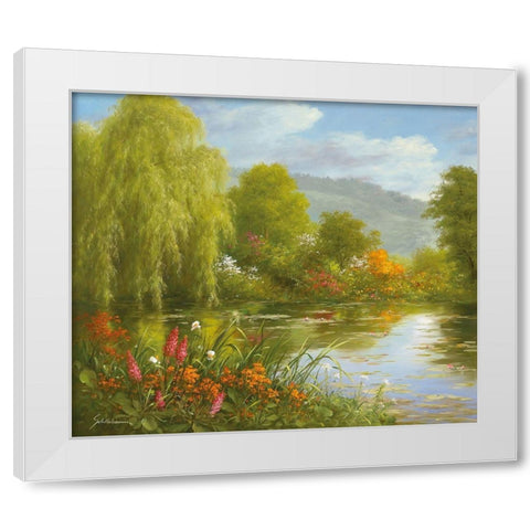 QUIET LAGOON White Modern Wood Framed Art Print by Schoelnhammer, Heinz