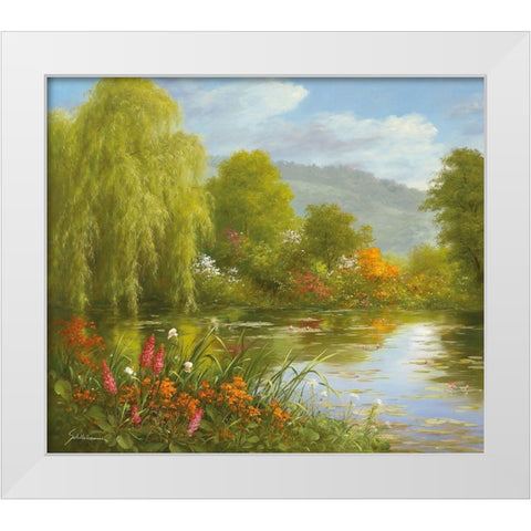 QUIET LAGOON White Modern Wood Framed Art Print by Schoelnhammer, Heinz