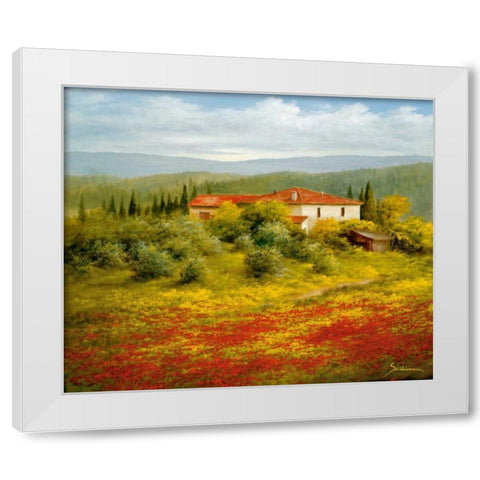 Landscape With Poppies II White Modern Wood Framed Art Print by Schoelnhammer, Heinz