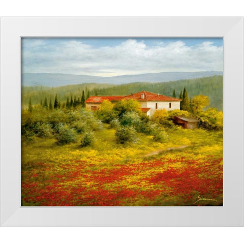 Landscape With Poppies II White Modern Wood Framed Art Print by Schoelnhammer, Heinz