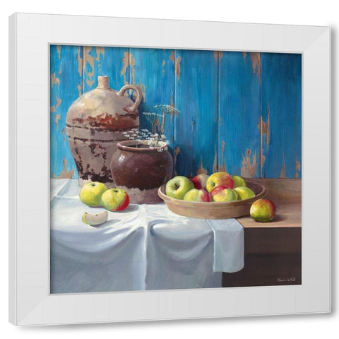 AGED POTS WITH APPLES White Modern Wood Framed Art Print by v.d. Valk, Karin