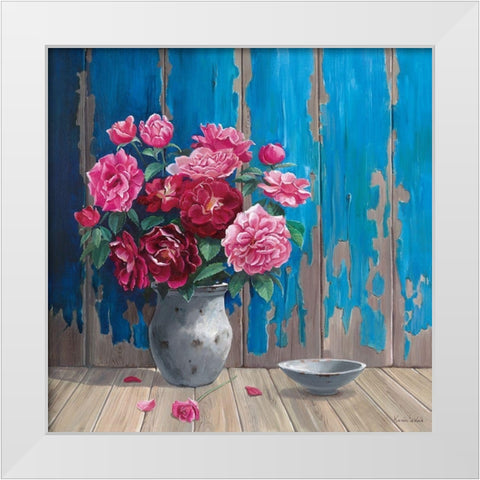 AGED WOOD AND ROSES White Modern Wood Framed Art Print by v.d. Valk, Karin
