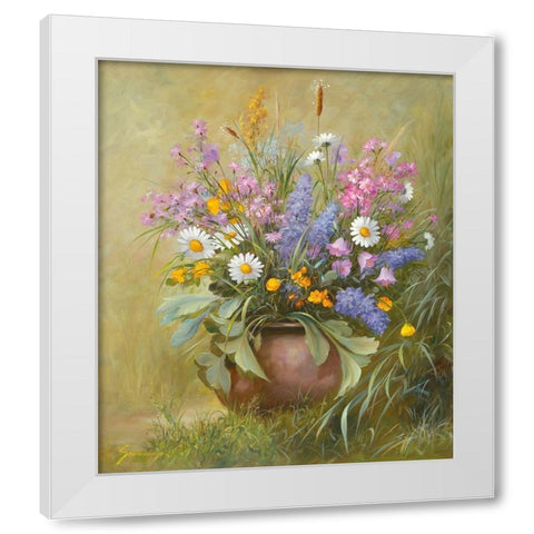 Floral BOUQUET I White Modern Wood Framed Art Print by Schoelnhammer, Heinz