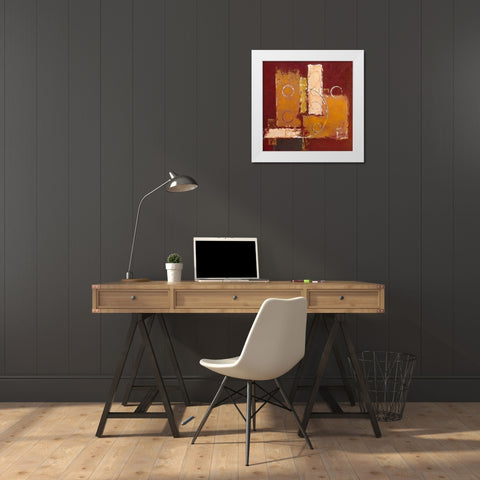 Circles on red-brown I White Modern Wood Framed Art Print by Sedalia, David