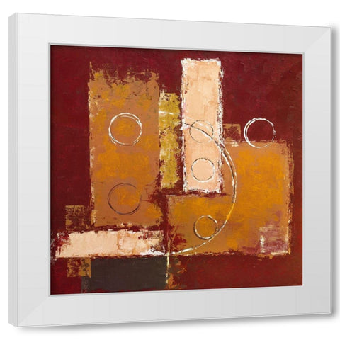Circles on red-brown I White Modern Wood Framed Art Print by Sedalia, David