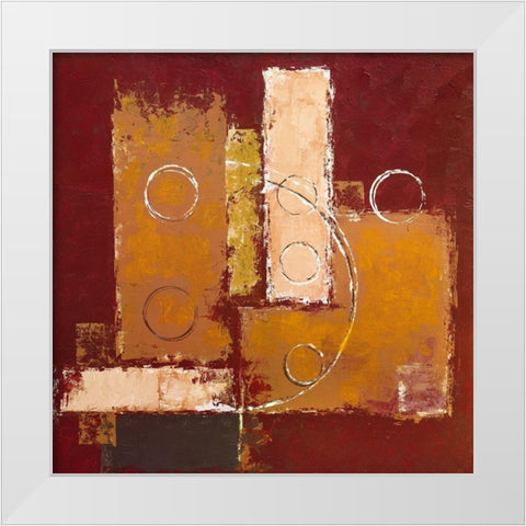 Circles on red-brown I White Modern Wood Framed Art Print by Sedalia, David
