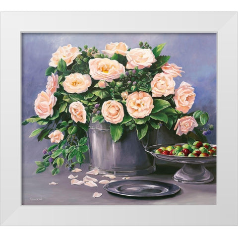 FLOWERS AND APPLES II White Modern Wood Framed Art Print by v.d. Valk, Karin