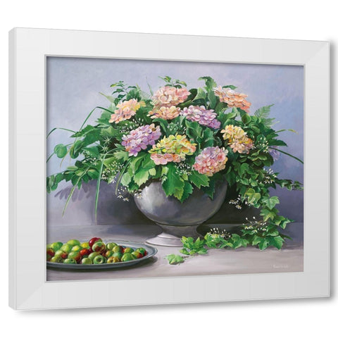 FLOWERS AND APPLES White Modern Wood Framed Art Print by v.d. Valk, Karin