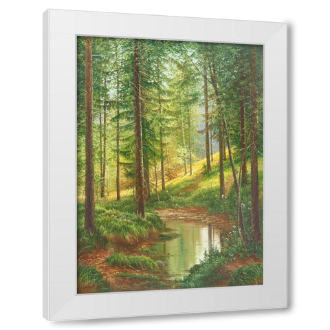 SUNLIT FOREST White Modern Wood Framed Art Print by Osipova, Svetlana