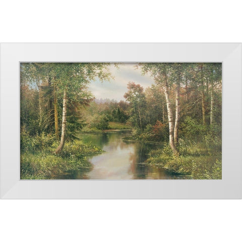 RIVER Landscape White Modern Wood Framed Art Print by Osipova, Svetlana