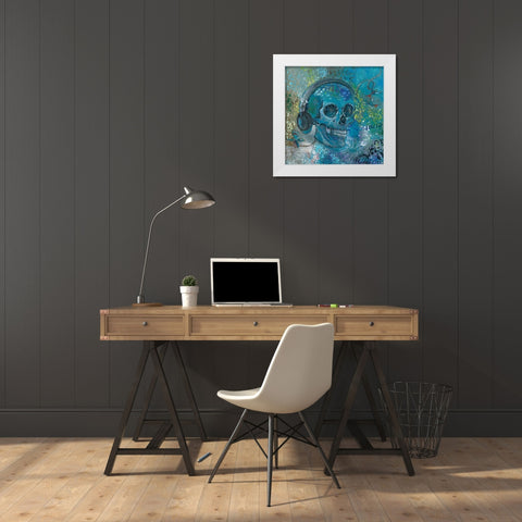 HEAD SET SKULL White Modern Wood Framed Art Print by Mizo