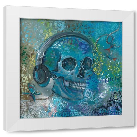 HEAD SET SKULL White Modern Wood Framed Art Print by Mizo