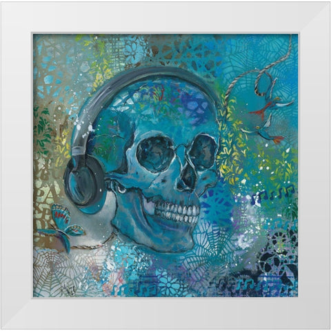 HEAD SET SKULL White Modern Wood Framed Art Print by Mizo