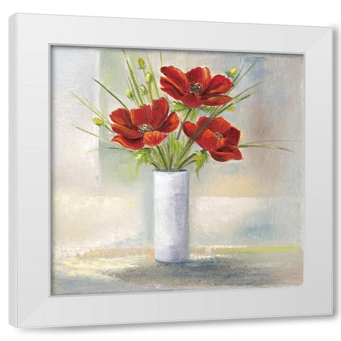 RED FLOWERS I White Modern Wood Framed Art Print by Withaar, Rian