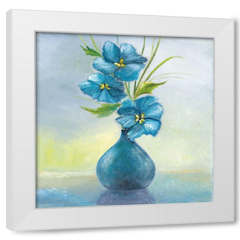 BLUE FLOWERS II White Modern Wood Framed Art Print by Withaar, Rian