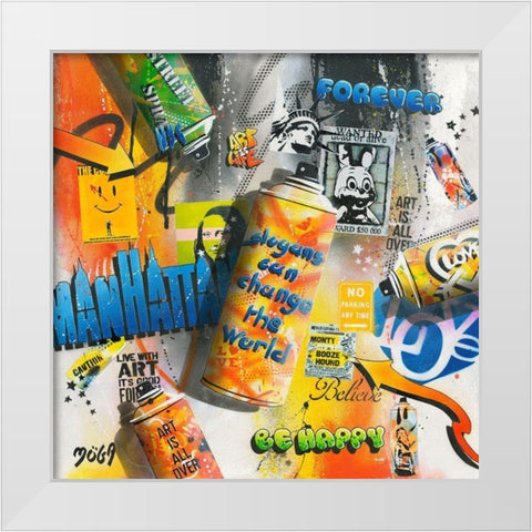 CHANGE WORLD GRAFFITY White Modern Wood Framed Art Print by Moega