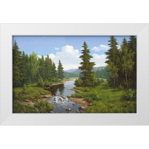 Forest Creek White Modern Wood Framed Art Print by Babichev