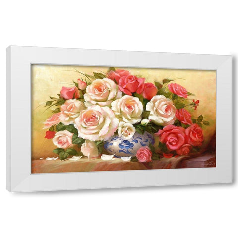 RED WHITE ROSES White Modern Wood Framed Art Print by Dvoretskiy, Petrovich
