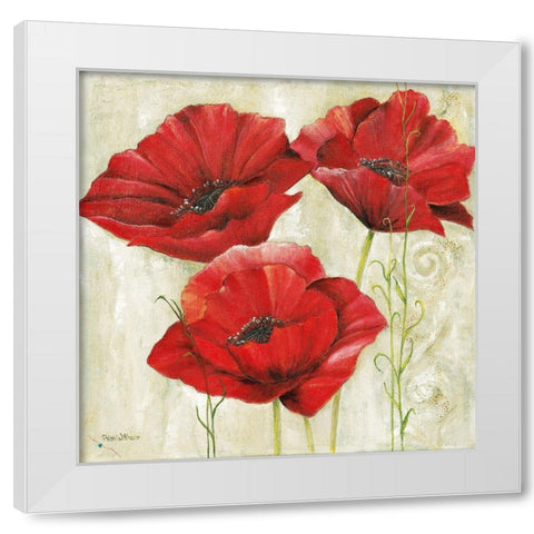 THREE RED POPPIES II White Modern Wood Framed Art Print by Field, Anna