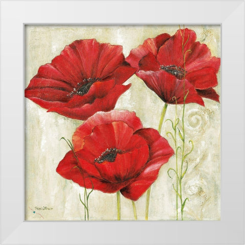 THREE RED POPPIES II White Modern Wood Framed Art Print by Field, Anna