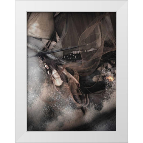 Mermaid Ahead White Modern Wood Framed Art Print by Babette