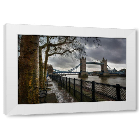 LONDON BRIDGE AND TOWER White Modern Wood Framed Art Print by Kostka, Vladimir