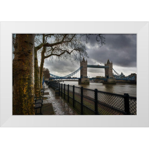LONDON BRIDGE AND TOWER White Modern Wood Framed Art Print by Kostka, Vladimir