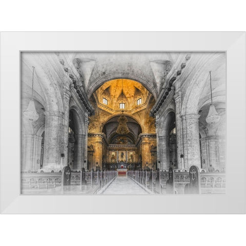 Church in Cuba Yellow White Modern Wood Framed Art Print by Kostka, Vladimir