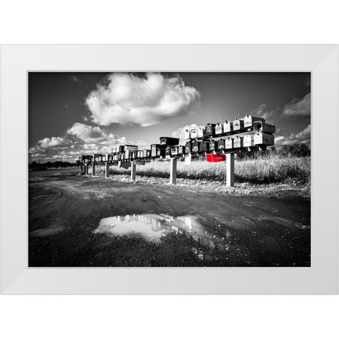 Mail Boxes Red White Modern Wood Framed Art Print by Kostka, Vladimir