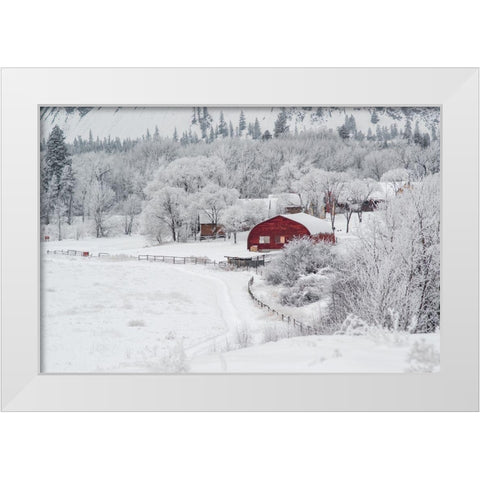Dreamy Winter Farm White Modern Wood Framed Art Print by Kostka, Vladimir