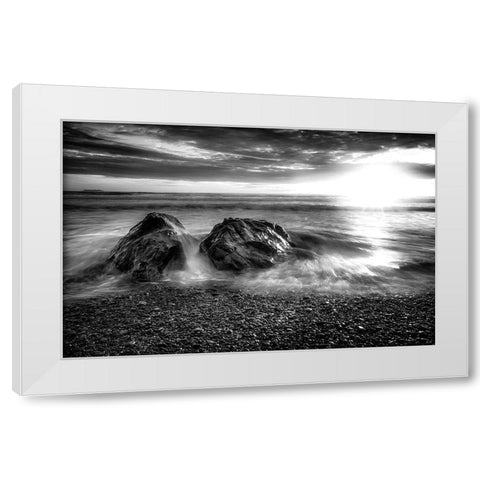 SUNSET OCEAN BW White Modern Wood Framed Art Print by Kostka, Vladimir