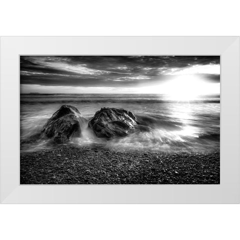 SUNSET OCEAN BW White Modern Wood Framed Art Print by Kostka, Vladimir