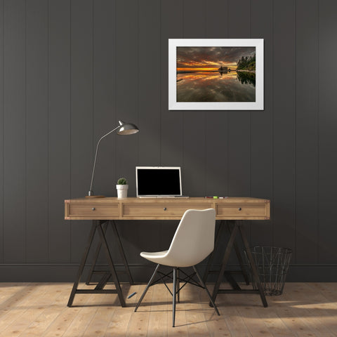 SUNSET LAKE White Modern Wood Framed Art Print by Kostka, Vladimir
