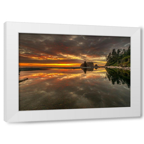 SUNSET LAKE White Modern Wood Framed Art Print by Kostka, Vladimir