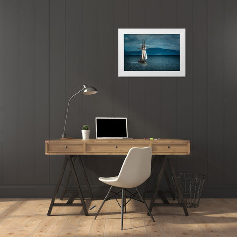 SAILING AWAY White Modern Wood Framed Art Print by Kostka, Vladimir