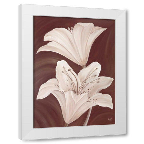 Chocolate Lillies White Modern Wood Framed Art Print by Lake, Kaye