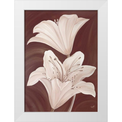 Chocolate Lillies White Modern Wood Framed Art Print by Lake, Kaye