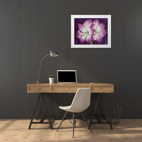 Purple Amaryllis White Modern Wood Framed Art Print by Lake, Kaye