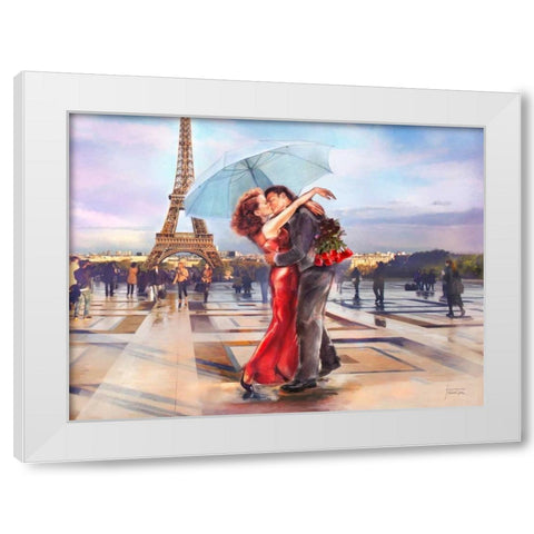 French Kiss White Modern Wood Framed Art Print by Tarin, Michael
