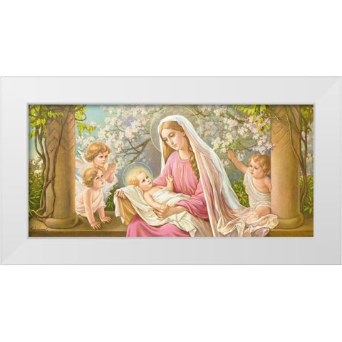 MARY WITH BLOSSOMS White Modern Wood Framed Art Print by Giovanni