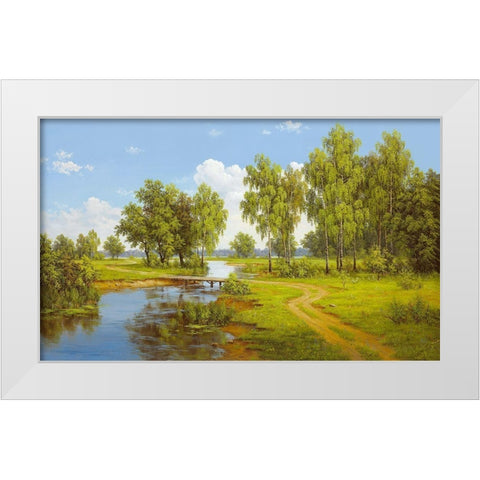 BRIDGE OVER BROOK White Modern Wood Framed Art Print by Slava
