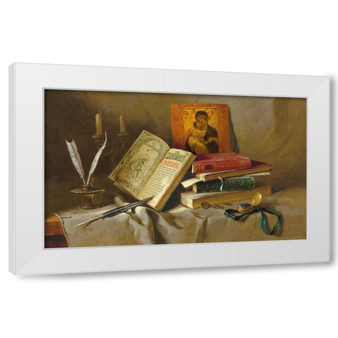 OLD BOOKS I White Modern Wood Framed Art Print by Belkovskij, Igor