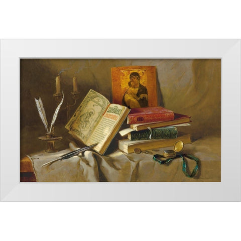 OLD BOOKS I White Modern Wood Framed Art Print by Belkovskij, Igor