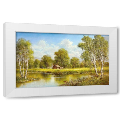 COTTAGE AT THE LAKE White Modern Wood Framed Art Print by Glassl, Helmut