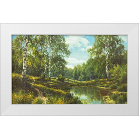 SLOW RIVER III White Modern Wood Framed Art Print by Priscepa, Igor