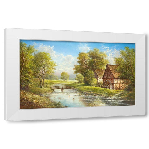 MILL AT THE RIVER White Modern Wood Framed Art Print by Glassl, Helmut